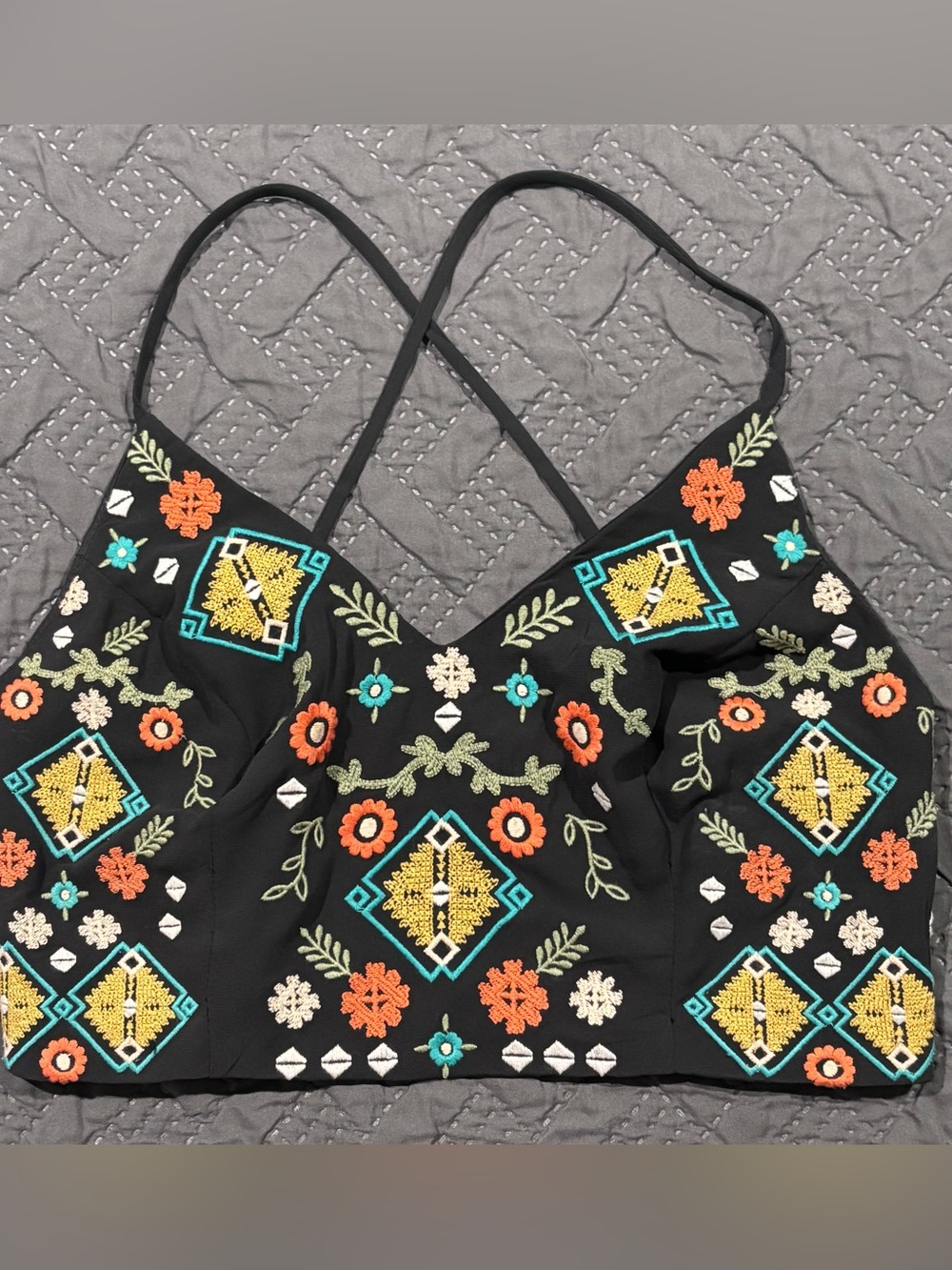 Xhilaration Black Embroidered Crop Top
